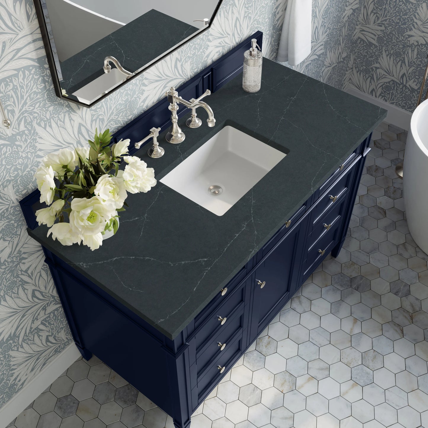 Brittany 48" Single Vanity, Victory Blue w/ 3 CM Charcoal Soapstone Silestone Top, view 7