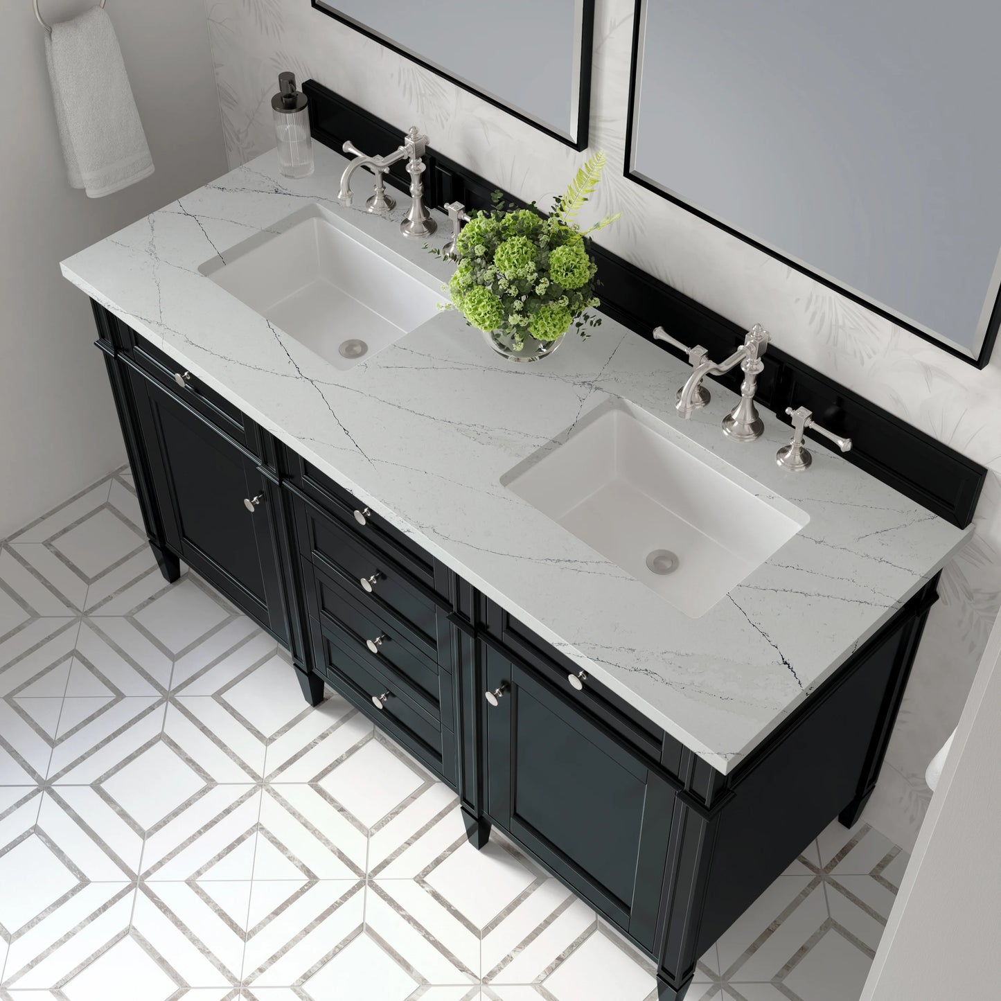 Brittany 60" Double Vanity, Black Onyx w/ 3 CM Ethereal Noctis Silestone Top, view 7