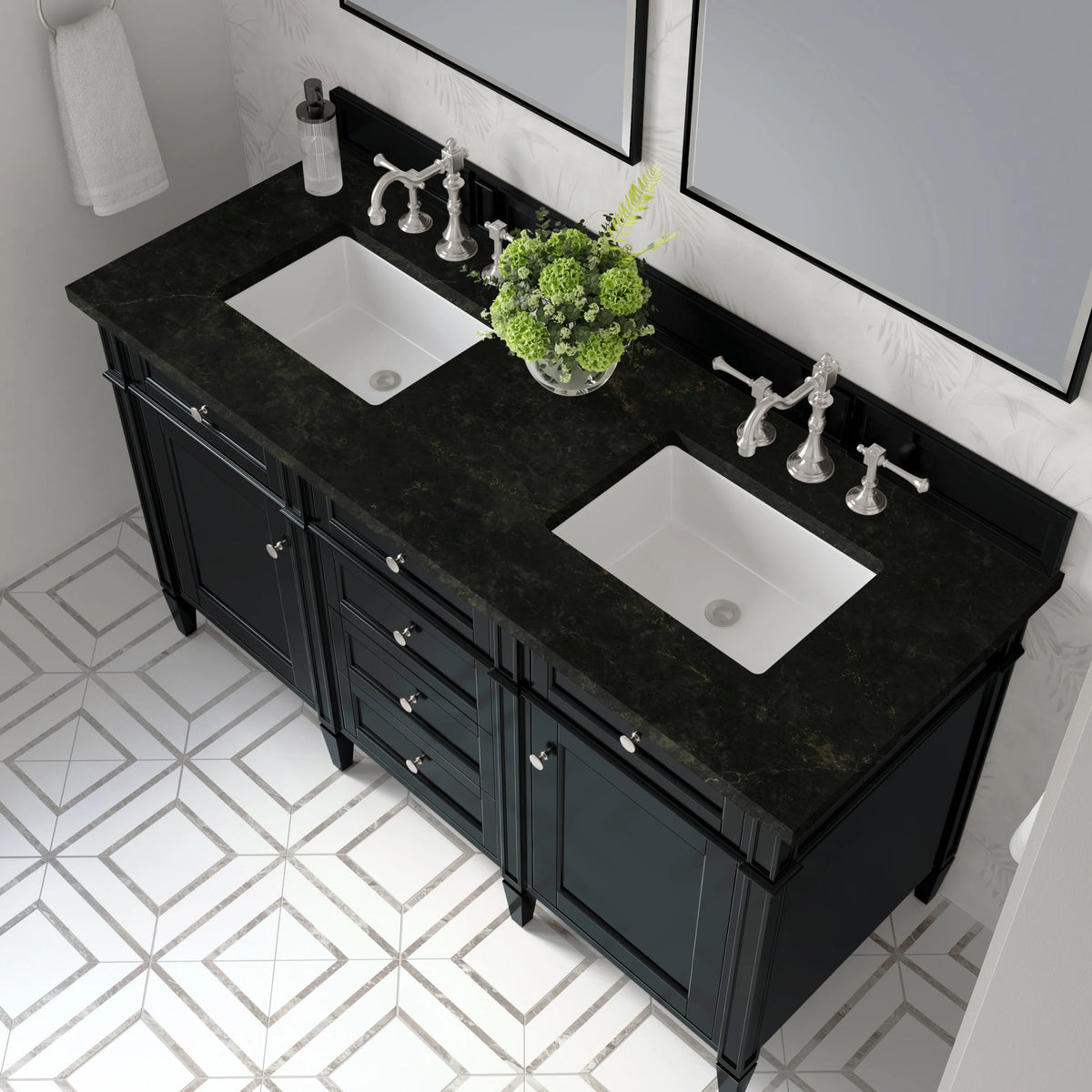 Brittany 60" Double Vanity, Black Onyx, w/ 3 CM Phantome Eclos Top, view 6