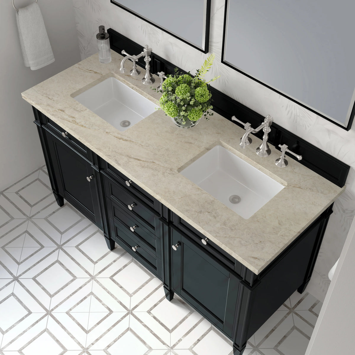 Brittany 60" Double Vanity, Black Onyx, w/ 3 CM Tajnar Eclos Top, view 6