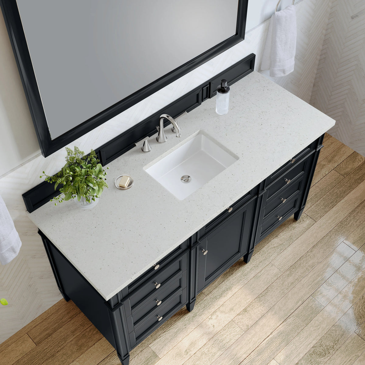 Brittany 60" Single Vanity, Black Onyx w/ 3 CM Lime Delight Silestone Top, view 7