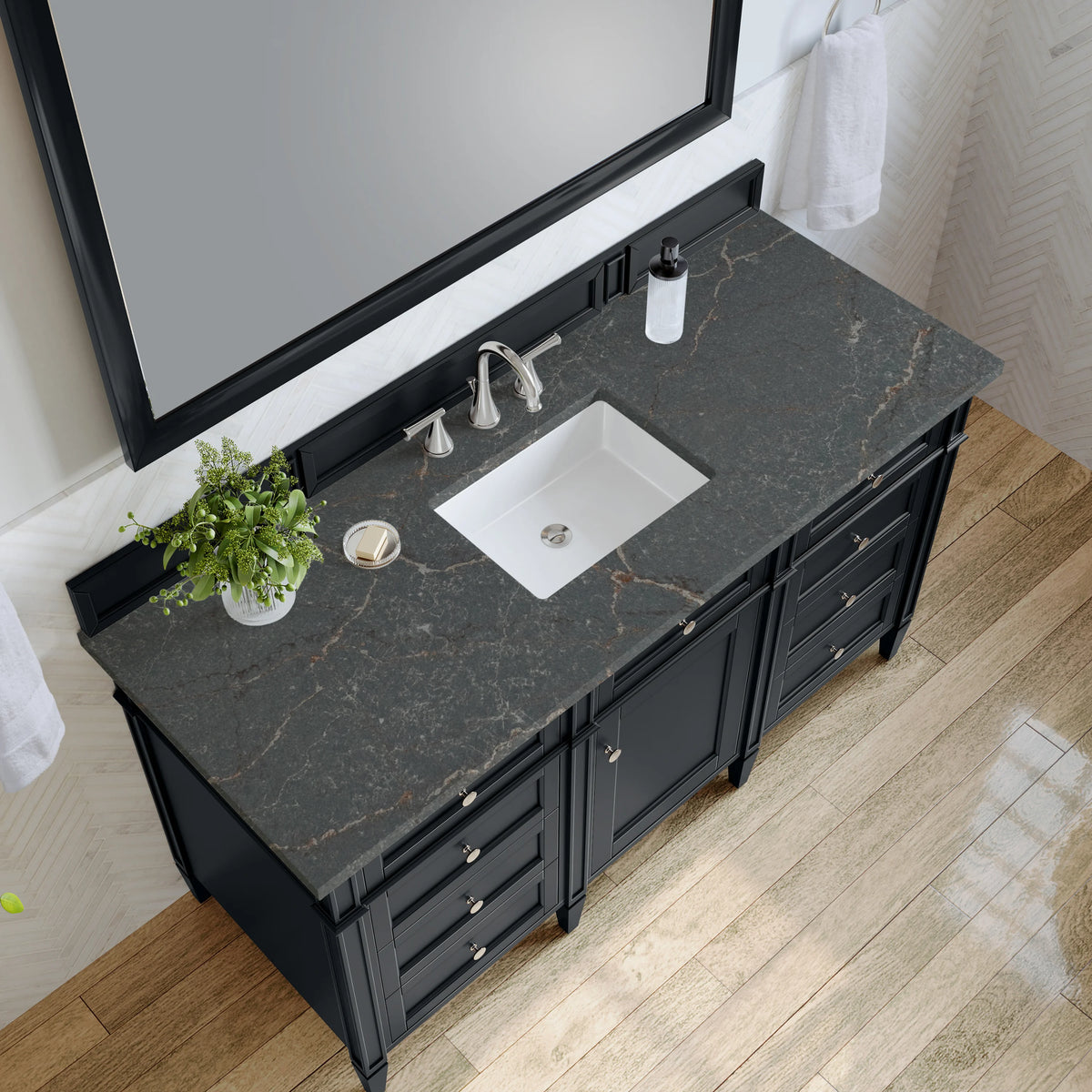 Brittany 60" Single Vanity, Black Onyx w/ 3 CM Parisien Bleu Silestone Top, view 7