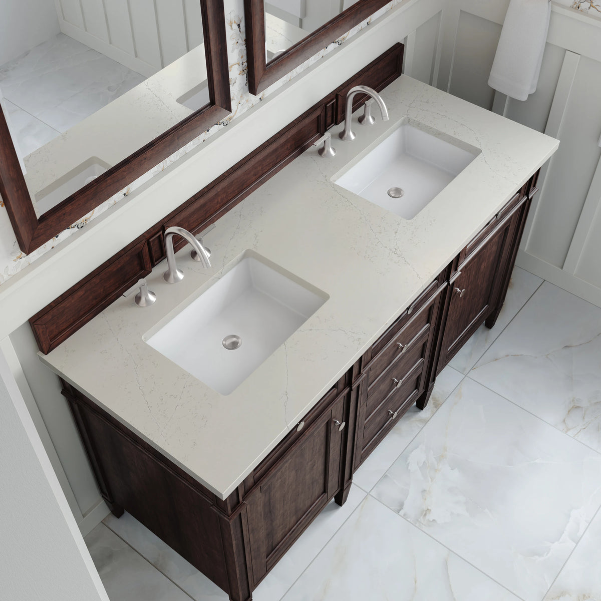Brittany 60" Double Vanity, Burnished Mahogany, w/ 3 CM Siberian Silestone Top, view 6