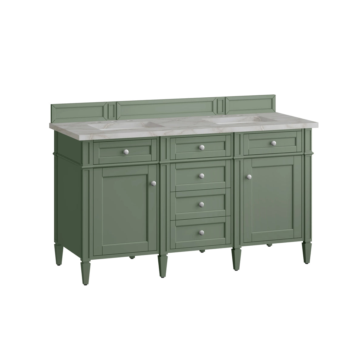 Brittany 60" Double Vanity, Smokey Celadon w/ 3 CM Victorian Silver Top, view 7