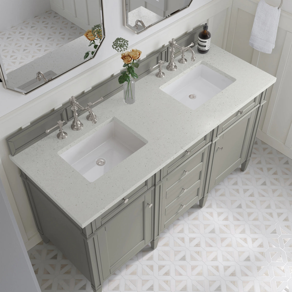 Brittany 60" Double Vanity, Urban Gray w/ 3 CM Lime Delight Silestone Top, view 7