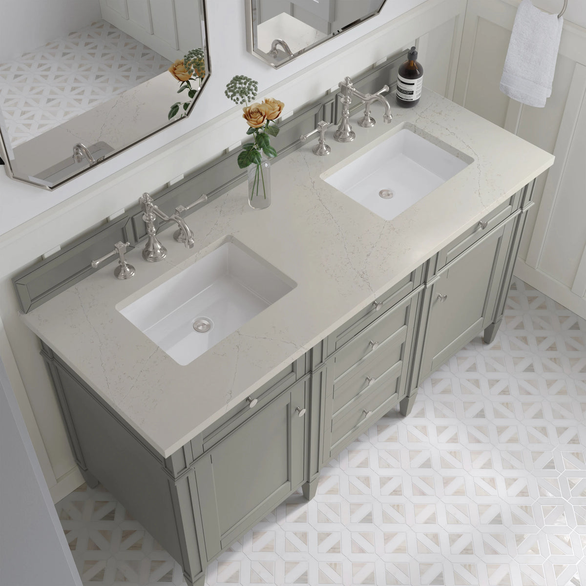 Brittany 60" Double Vanity, Urban Gray, w/ 3 CM Siberian Silestone Top, view 6