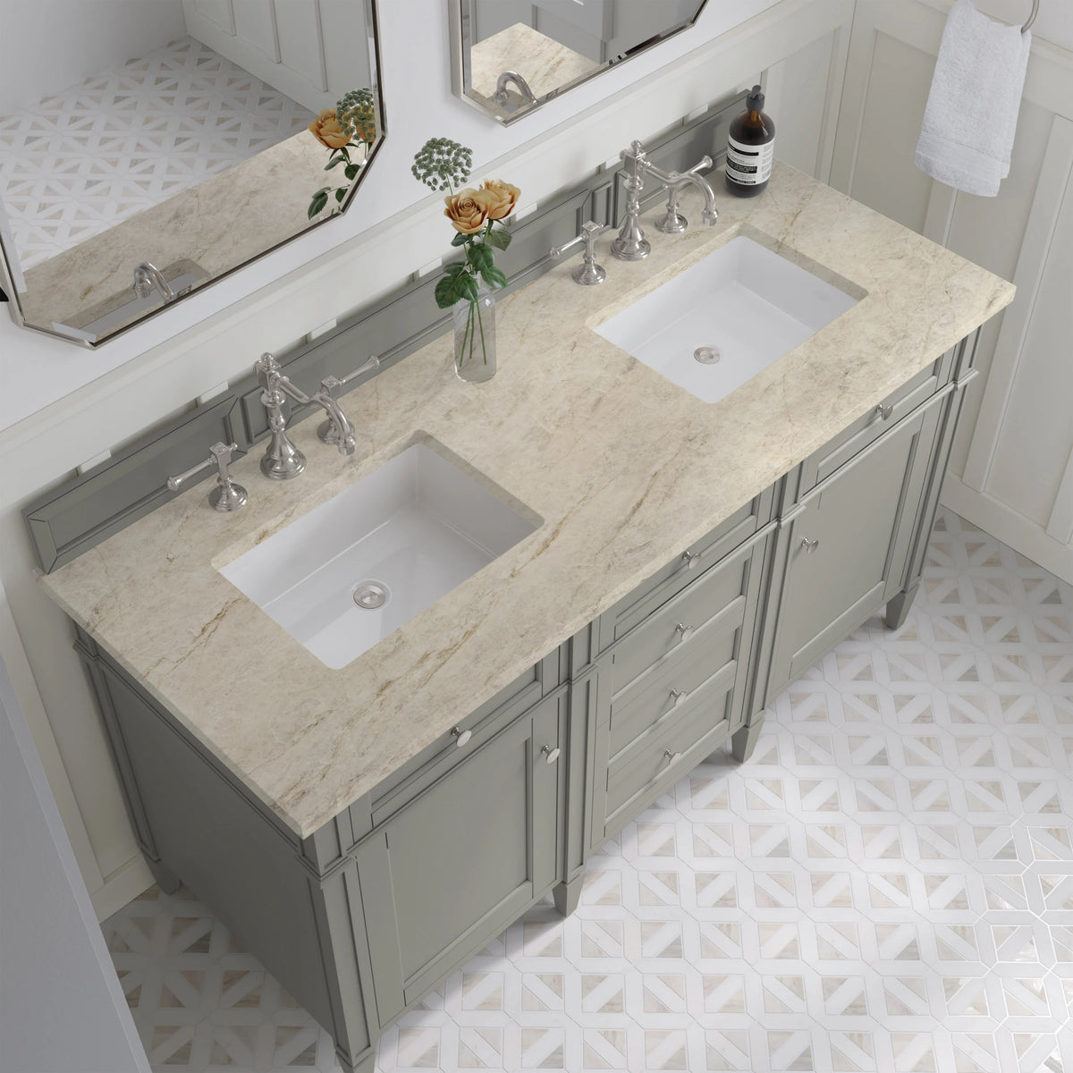 Brittany 60" Double Vanity, Urban Gray, w/ 3 CM Tajnar Eclos Top, view 6