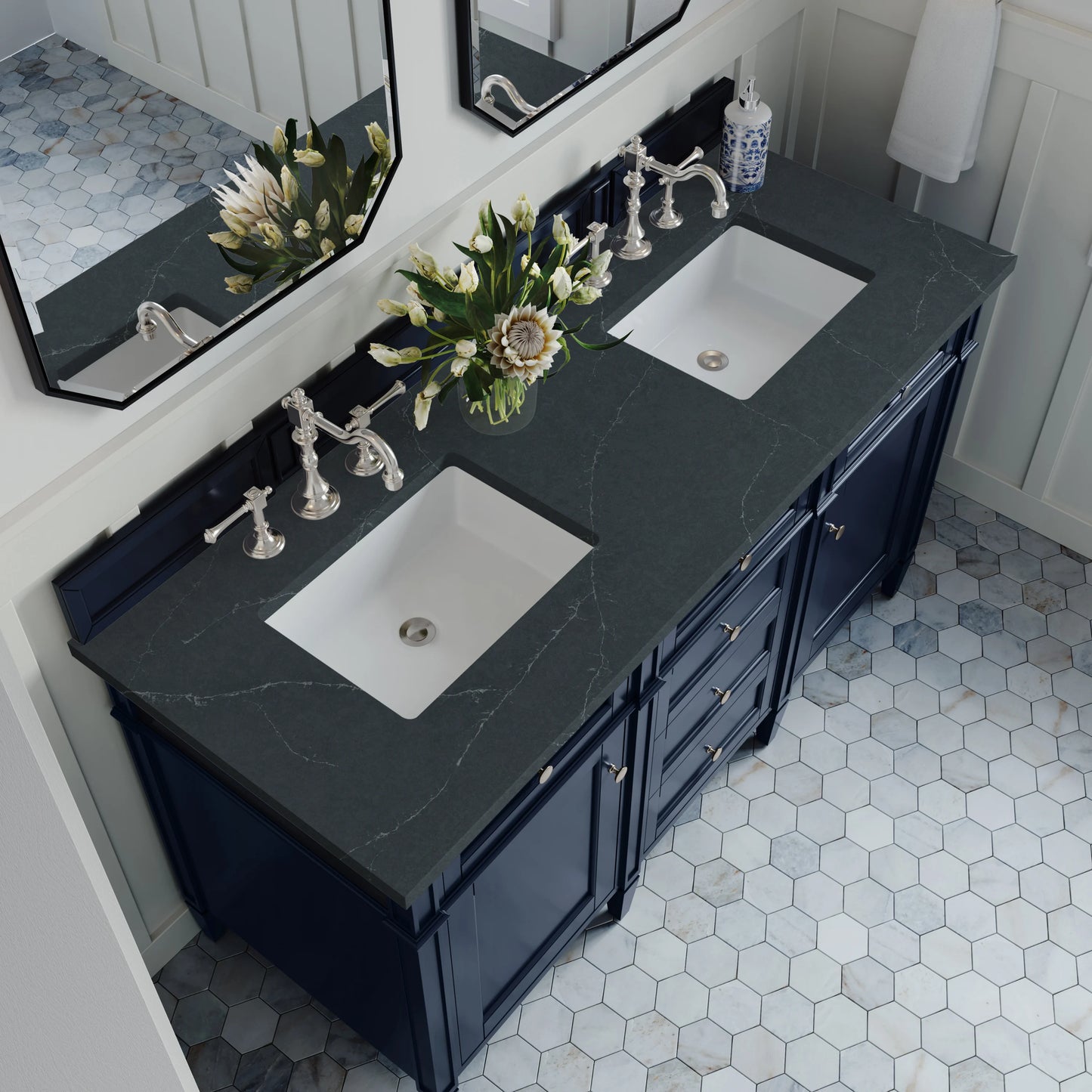 Brittany 60" Double Vanity, Victory Blue w/ 3 CM Charcoal Soapstone Silestone Top, view 7