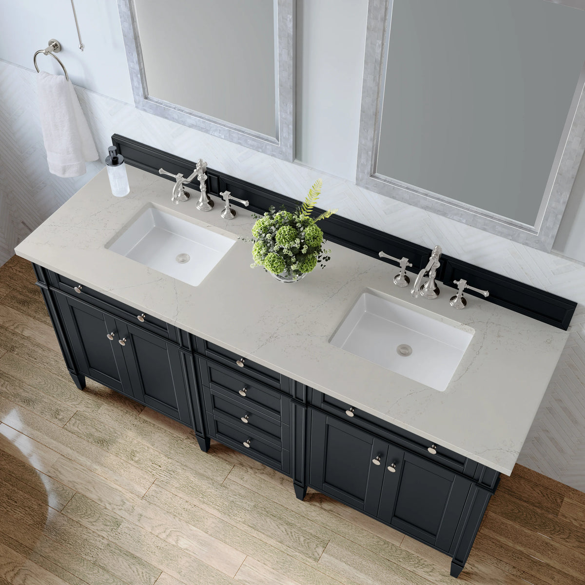 Brittany 72" Double Vanity, Black Onyx, w/ 3 CM Siberian Silestone Top, view 6