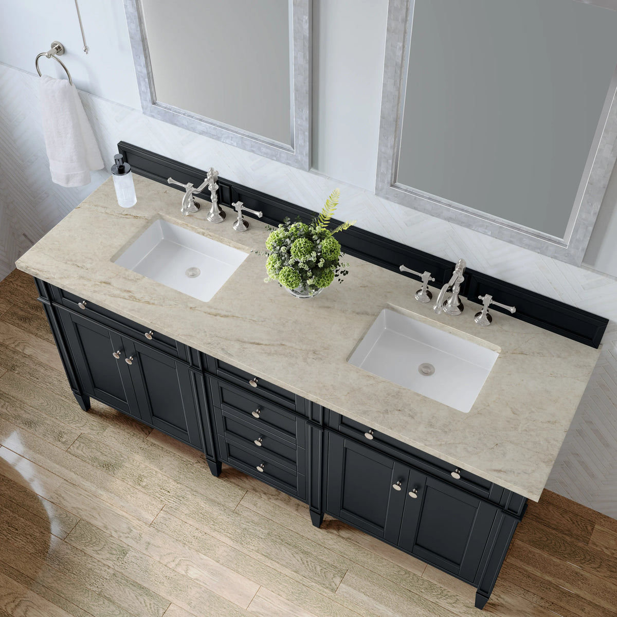 Brittany 72" Double Vanity, Black Onyx, w/ 3 CM Tajnar Eclos Top, view 6