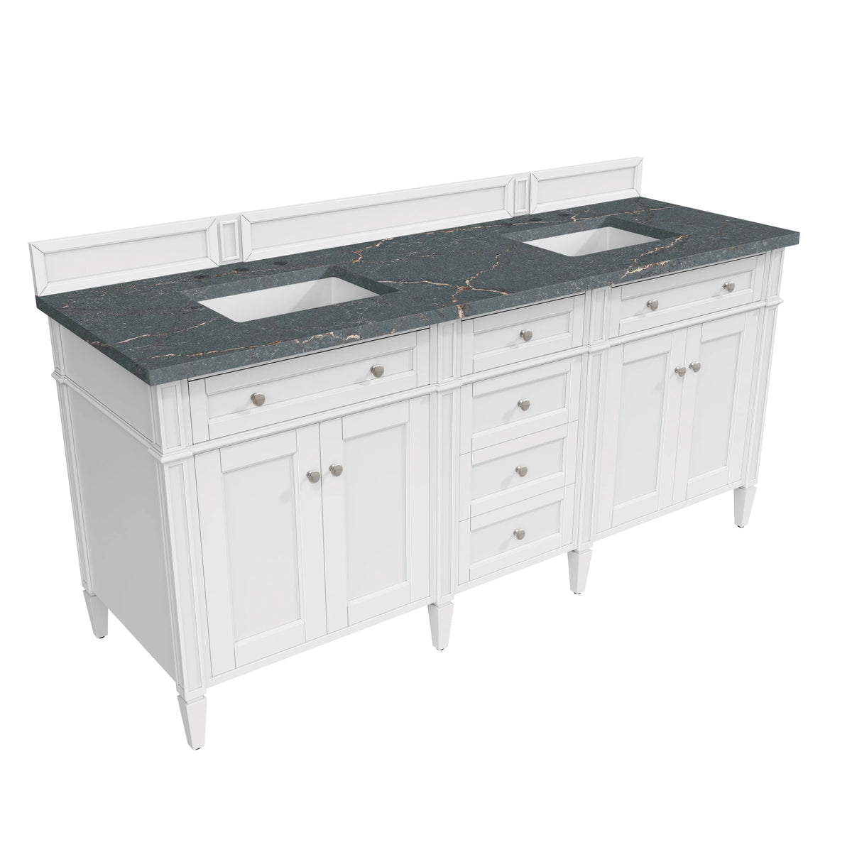 Brittany 72" Double Vanity, Bright White Vanity w/ 3 CM Parisien Bleu Silestone Top, view 8