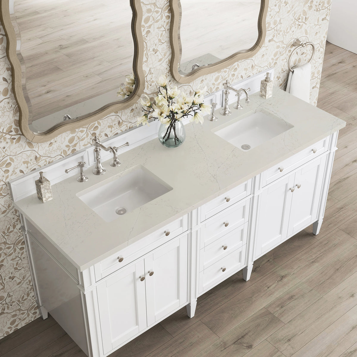 Brittany 72" Double Vanity in Bright White, w/ 3 CM Siberian Silestone Top, view 6