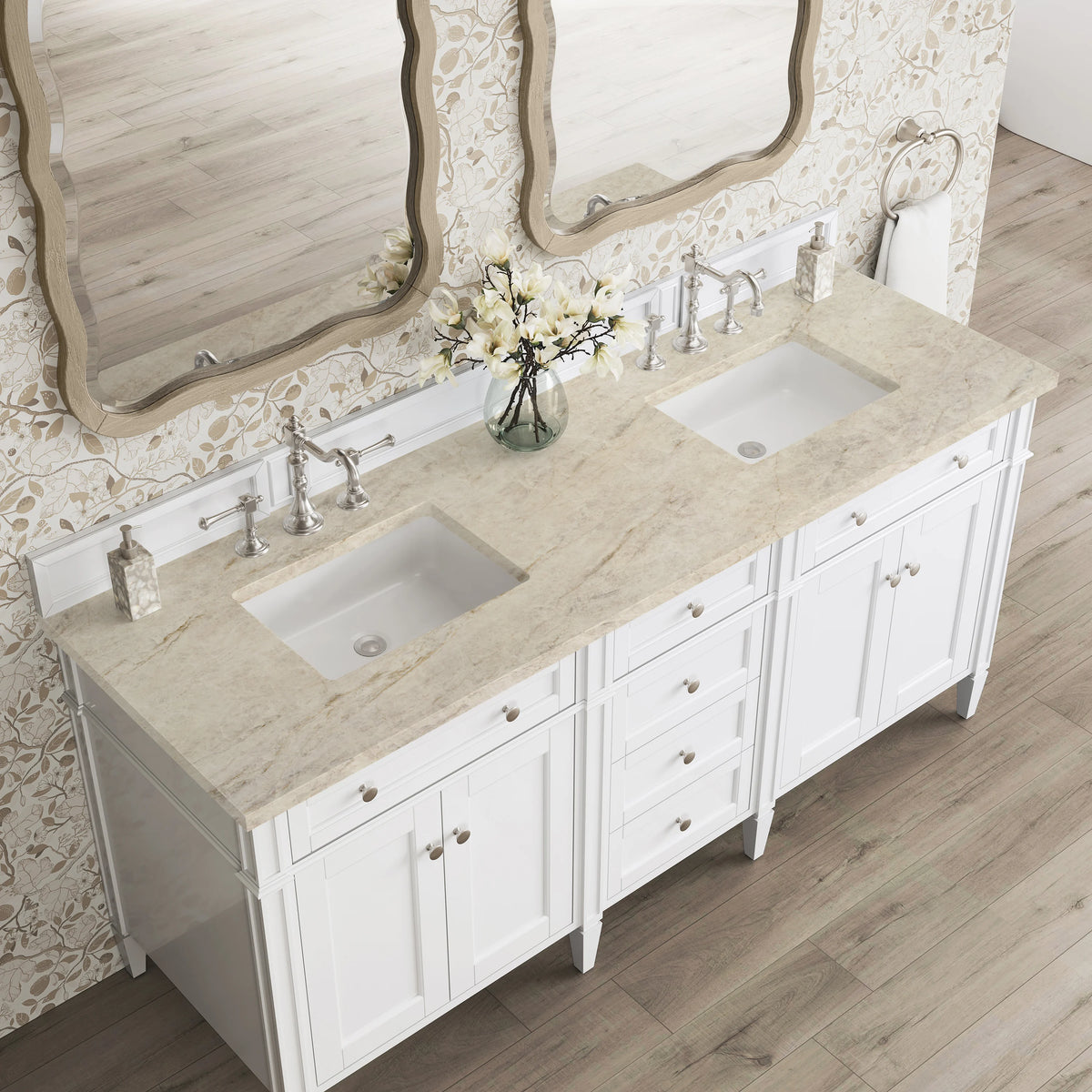 Brittany 72" Double Vanity in Bright White, w/ 3 CM Tajnar Eclos Top, view 6