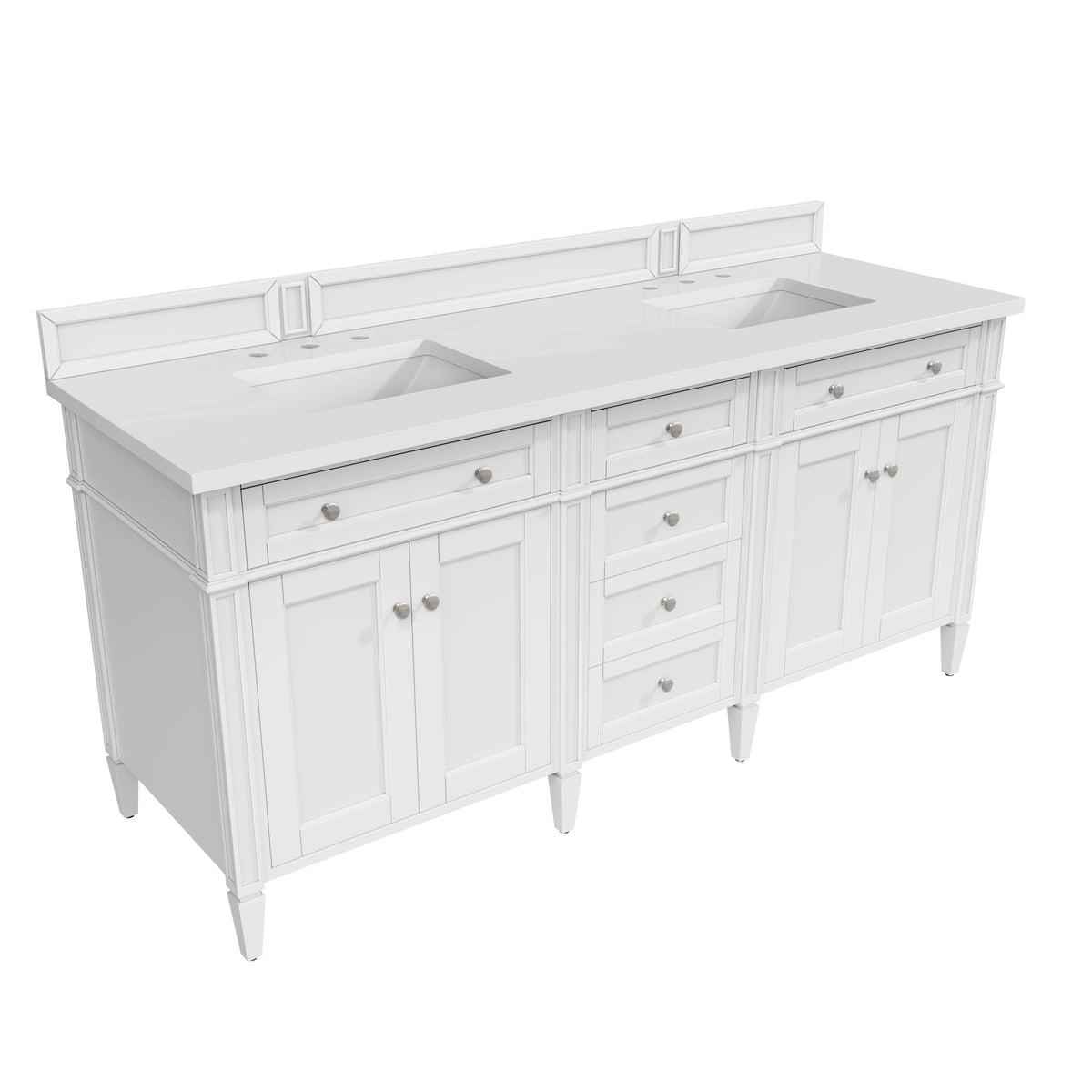 Brittany 72" Double Vanity, Bright White Vanity w/ 3 CM White Zeus Silestone Top, view 7