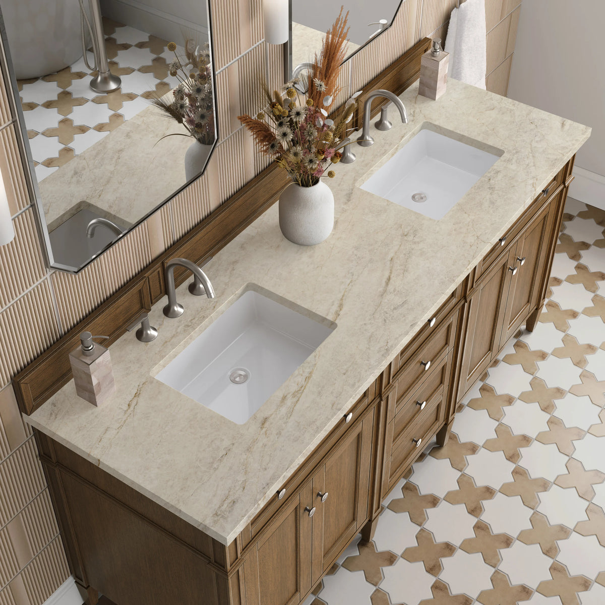 Brittany 72" Double Vanity, Saddle Brown, w/ 3 CM Tajnar Eclos Top, view 6