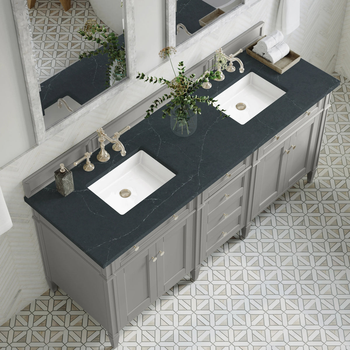 Brittany 72" Double Vanity, Urban Gray w/ 3 CM Charcoal Soapstone Silestone Top, view 7