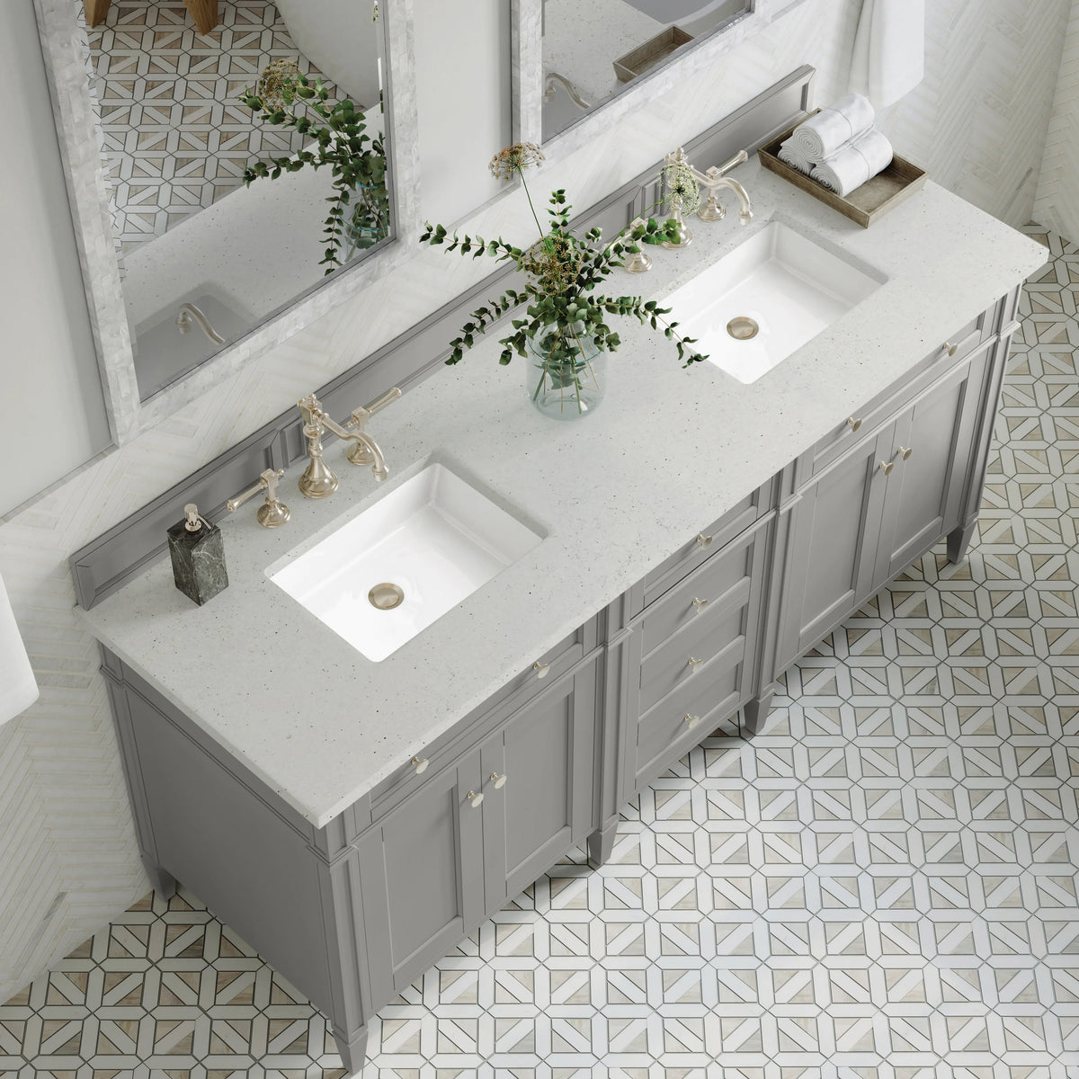 Brittany 72" Double Vanity, Urban Gray w/ 3 CM Lime Delight Silestone Top, view 7