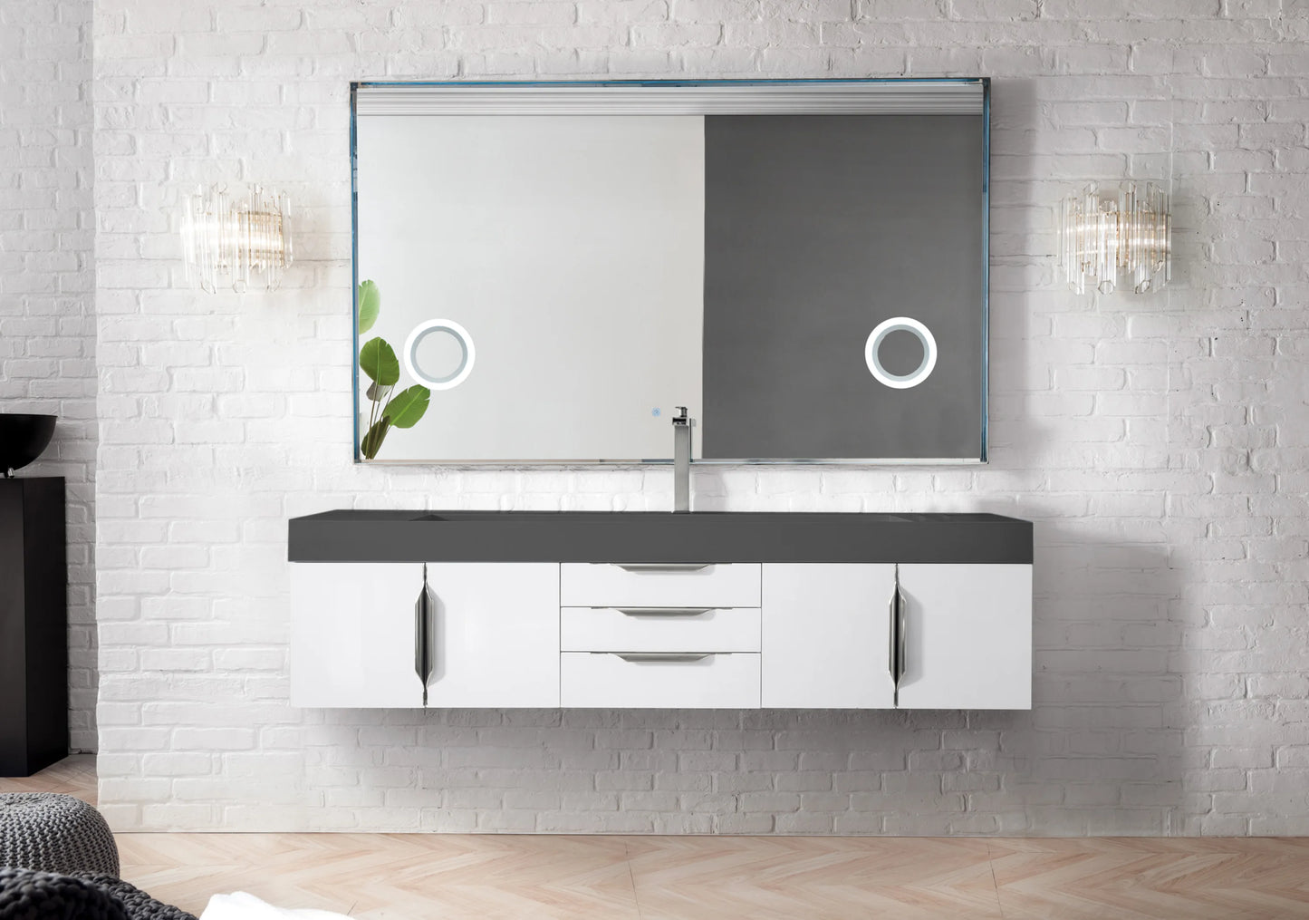 Renovate for Less Atlanta Mercer Island 72" Single Vanity, Glossy White w/ Dusk Grey Glossy Composite Stone Top, view 2