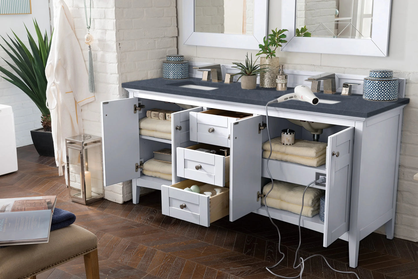 Renovate for Less Atlanta Palisades 72" Double Vanity, Bright White w/ 3 CM Charcoal Soapstone Silestone Top, view 3