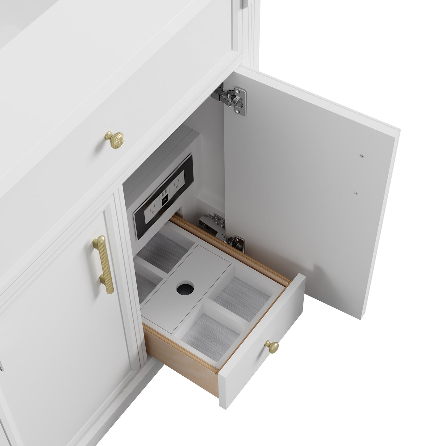 Renovate for Less Atlanta Bellshire 84" Dual Vanity Set with 24" Make-Up Counter, Bright White w/3 cm Tajnar Eclos Top