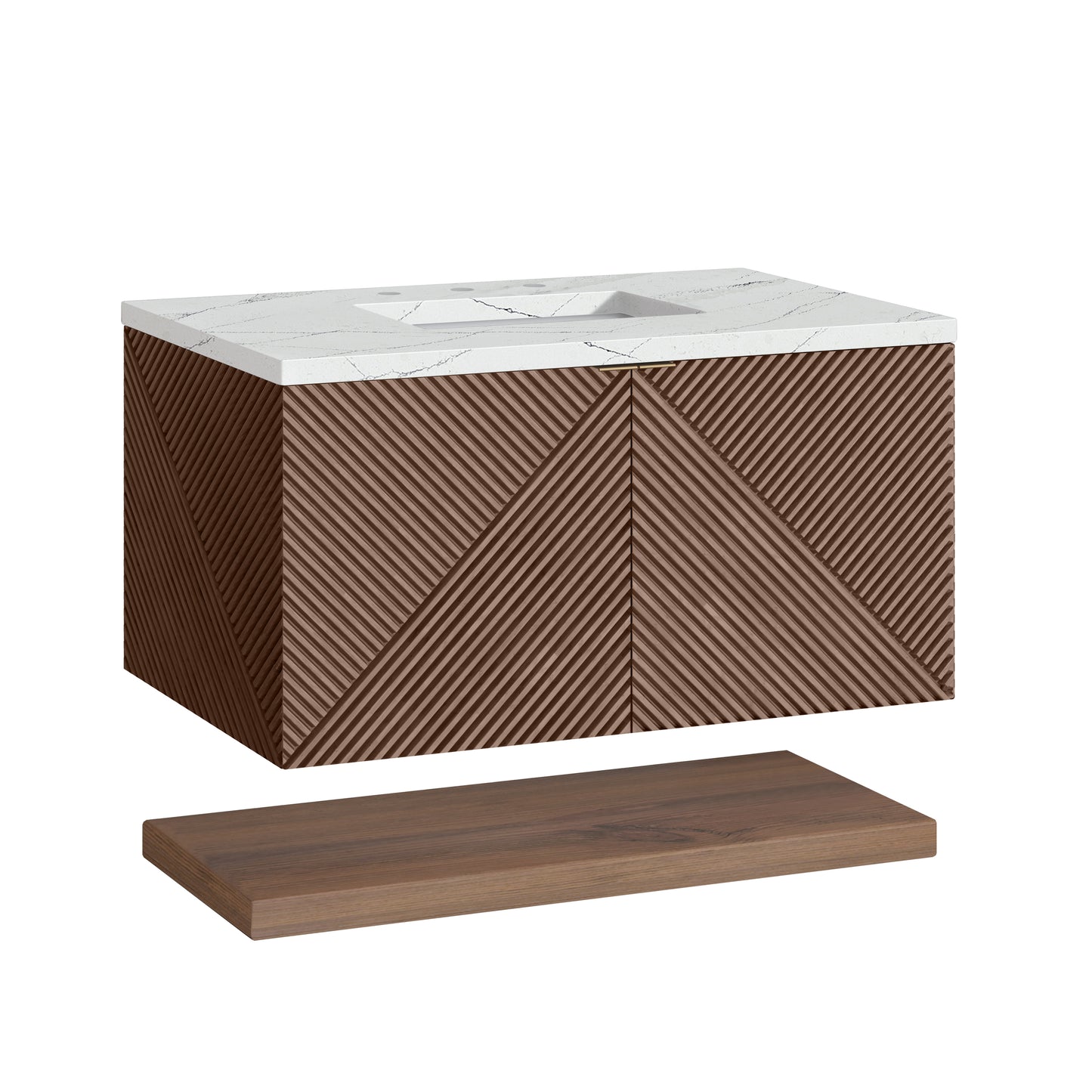 Renovate for Less Atlanta Marcello 36" Single Vanity, Chestnut w/ 3 CM Ethereal Noctis Top