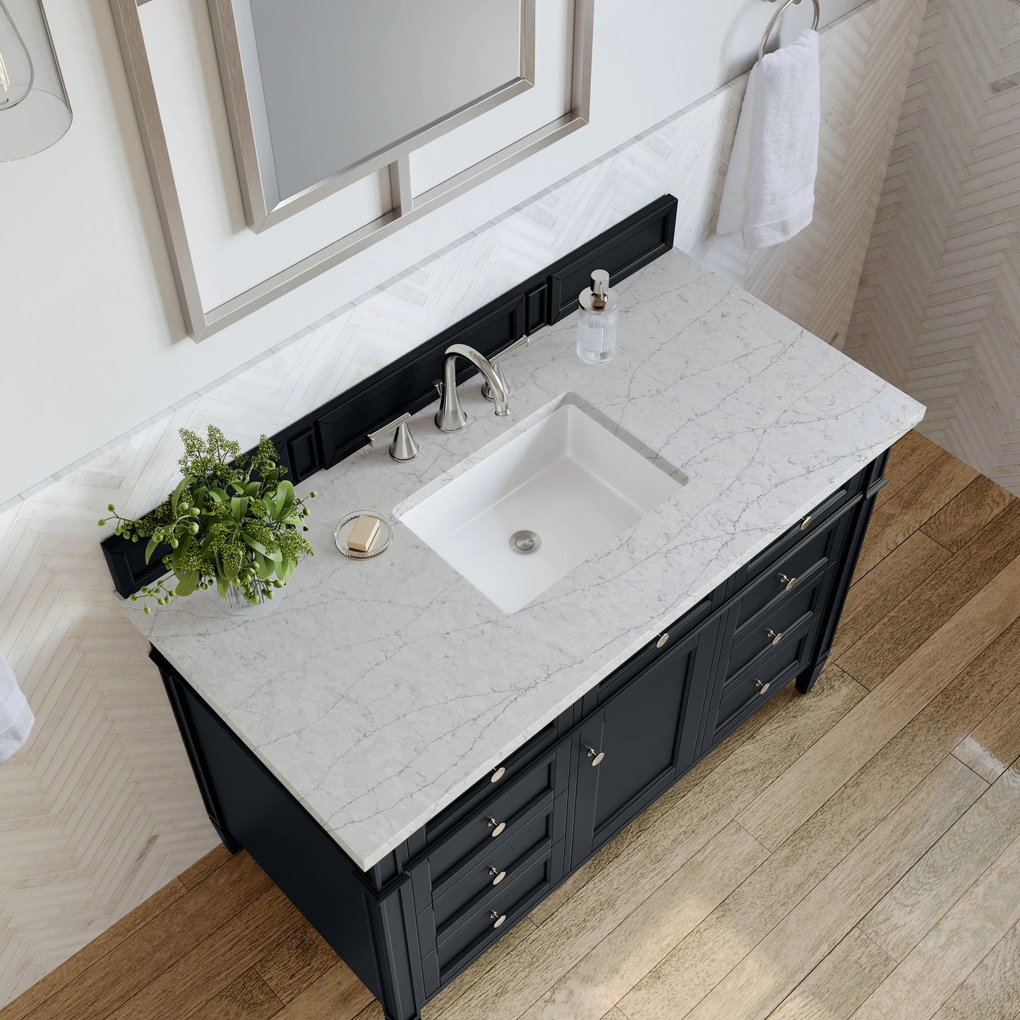 Brittany 48" Single Vanity, Black Onyx w/ 3 CM Eternal Jasmine Pearl Silestone Top