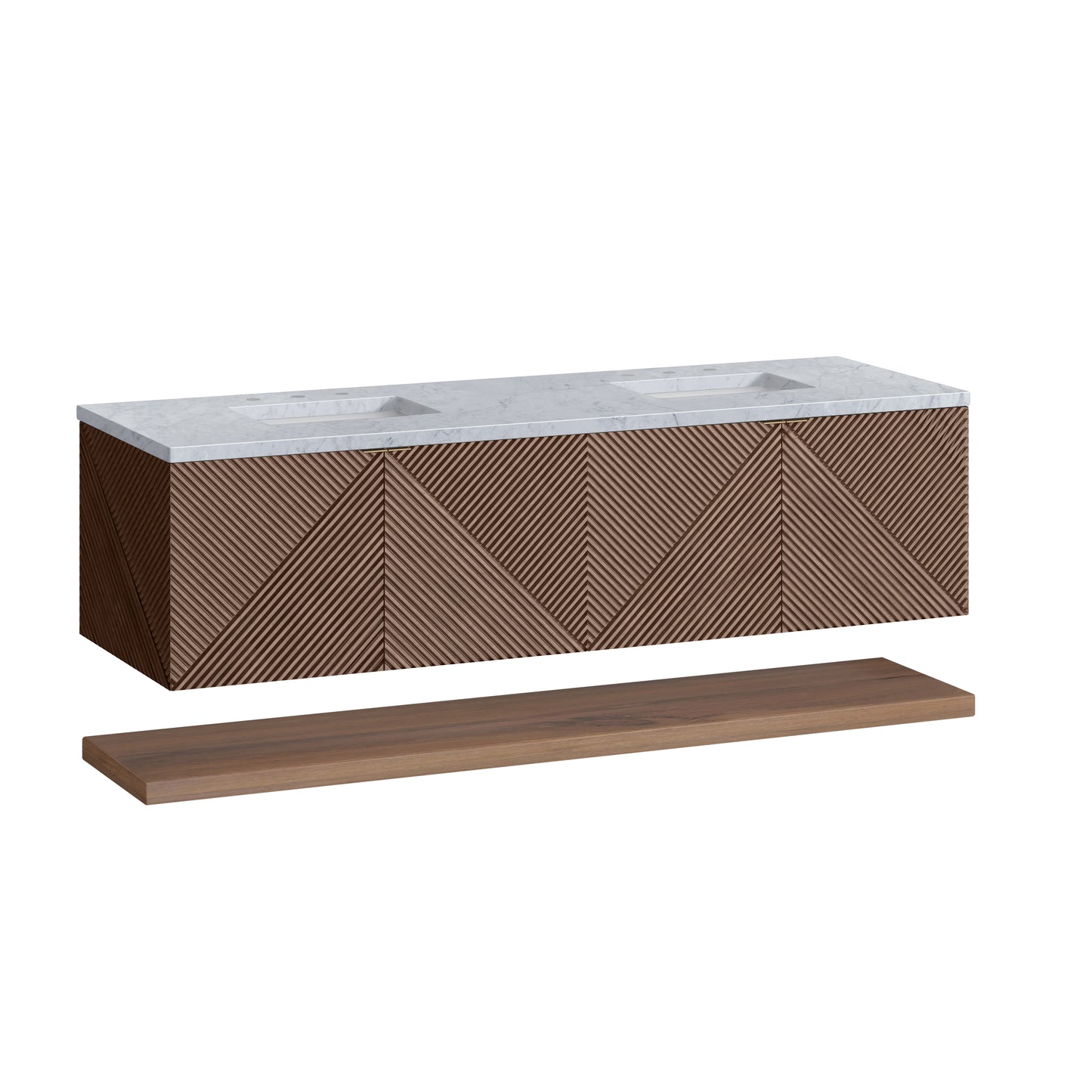 Renovate for Less Atlanta Marcello 72" Double Vanity, Chestnut w/ 3 CM Carrara Marble Top
