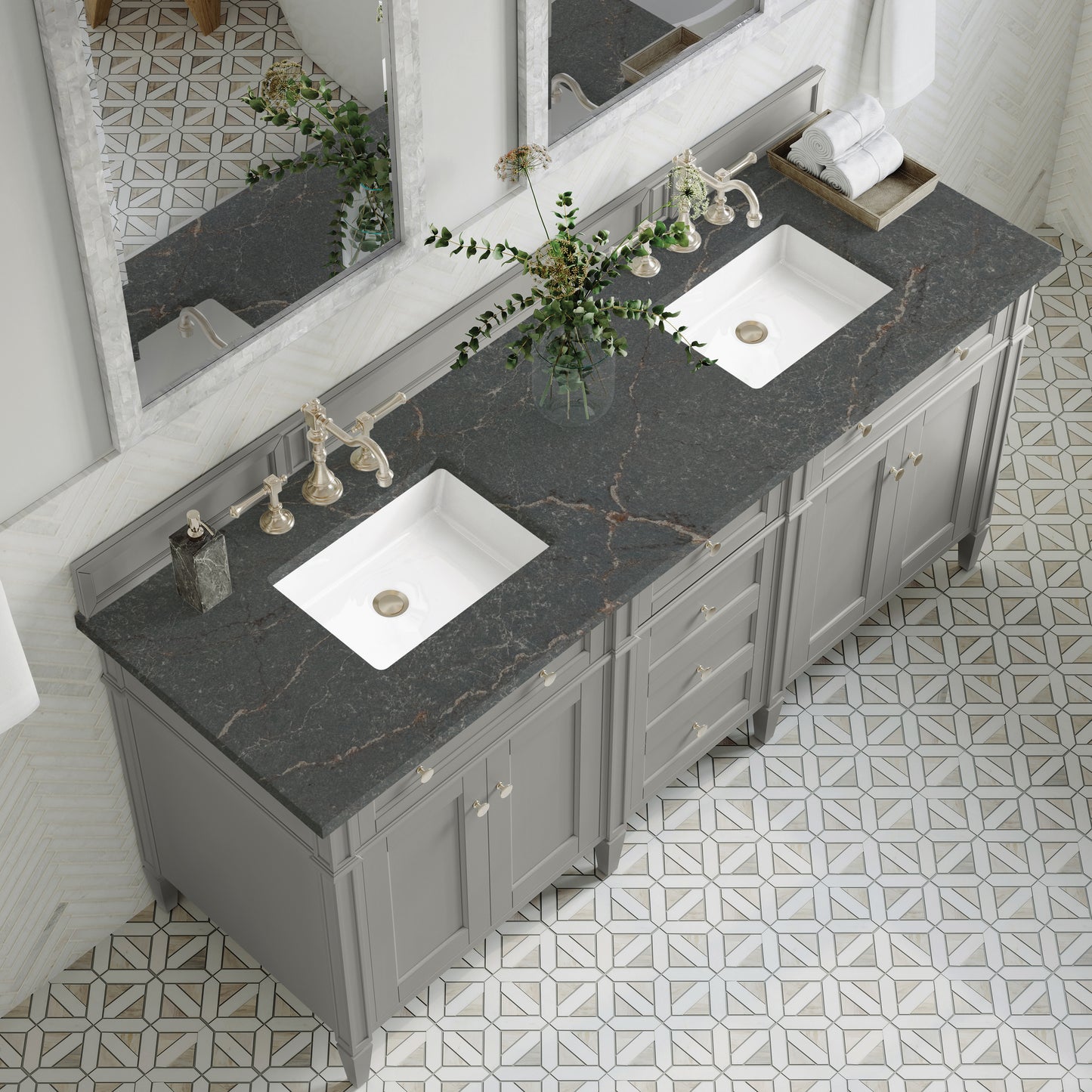 Renovate for Less Atlanta Brittany 72" Double Vanity, Urban Gray w/ 3 CM Parisien Bleu Silestone Top