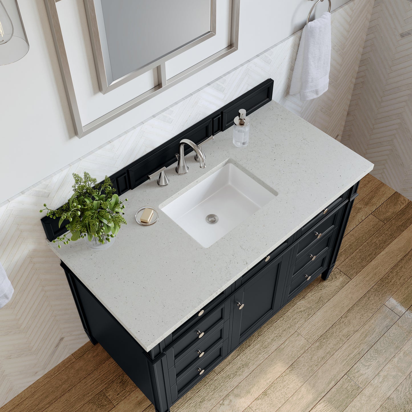 Renovate for Less Atlanta Brittany 48" Single Vanity, Black Onyx w/ 3 CM Lime Delight Silestone Top