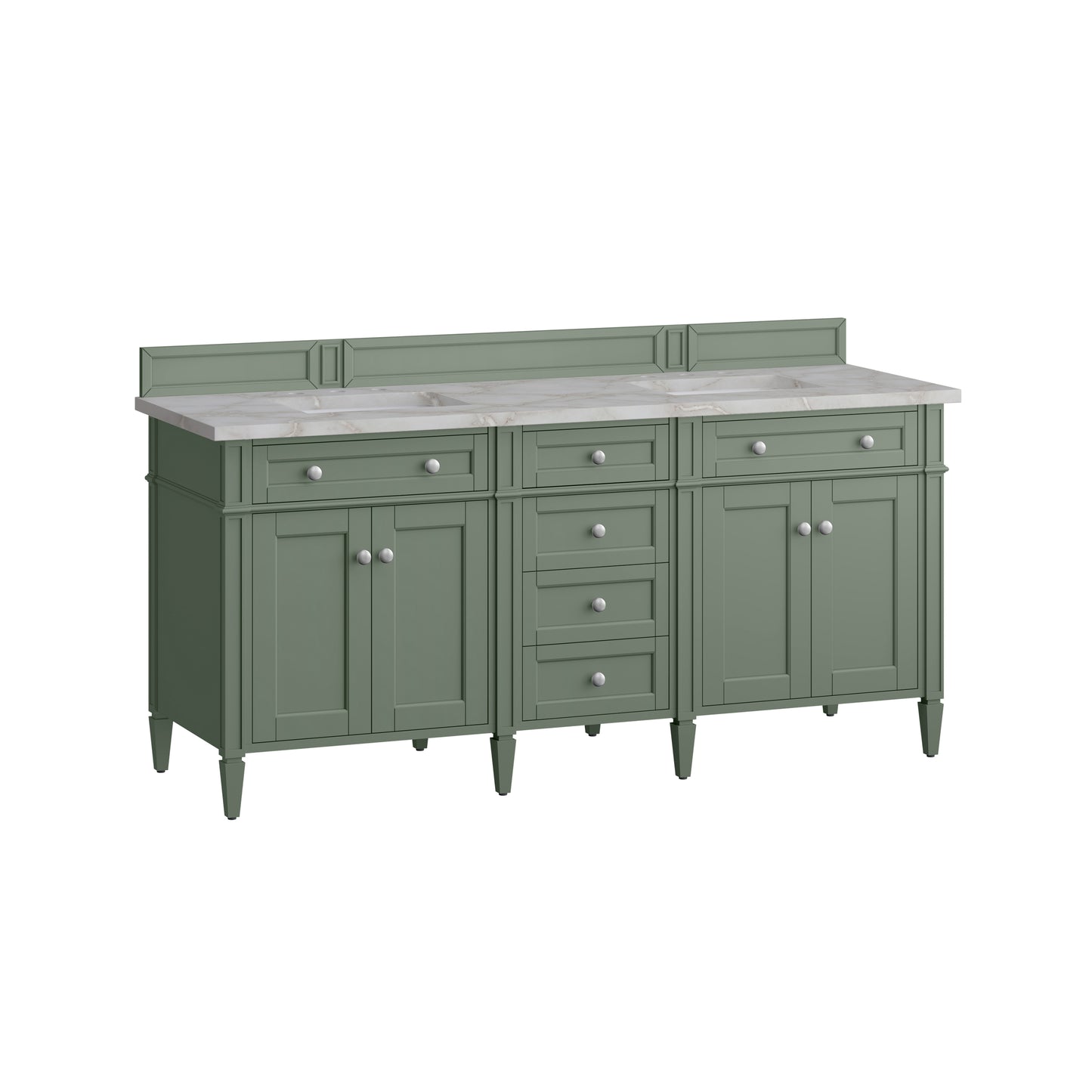 Renovate for Less Atlanta Brittany 72" Double Vanity, Smokey Celadon w/ 3 CM Victorian Silver Top