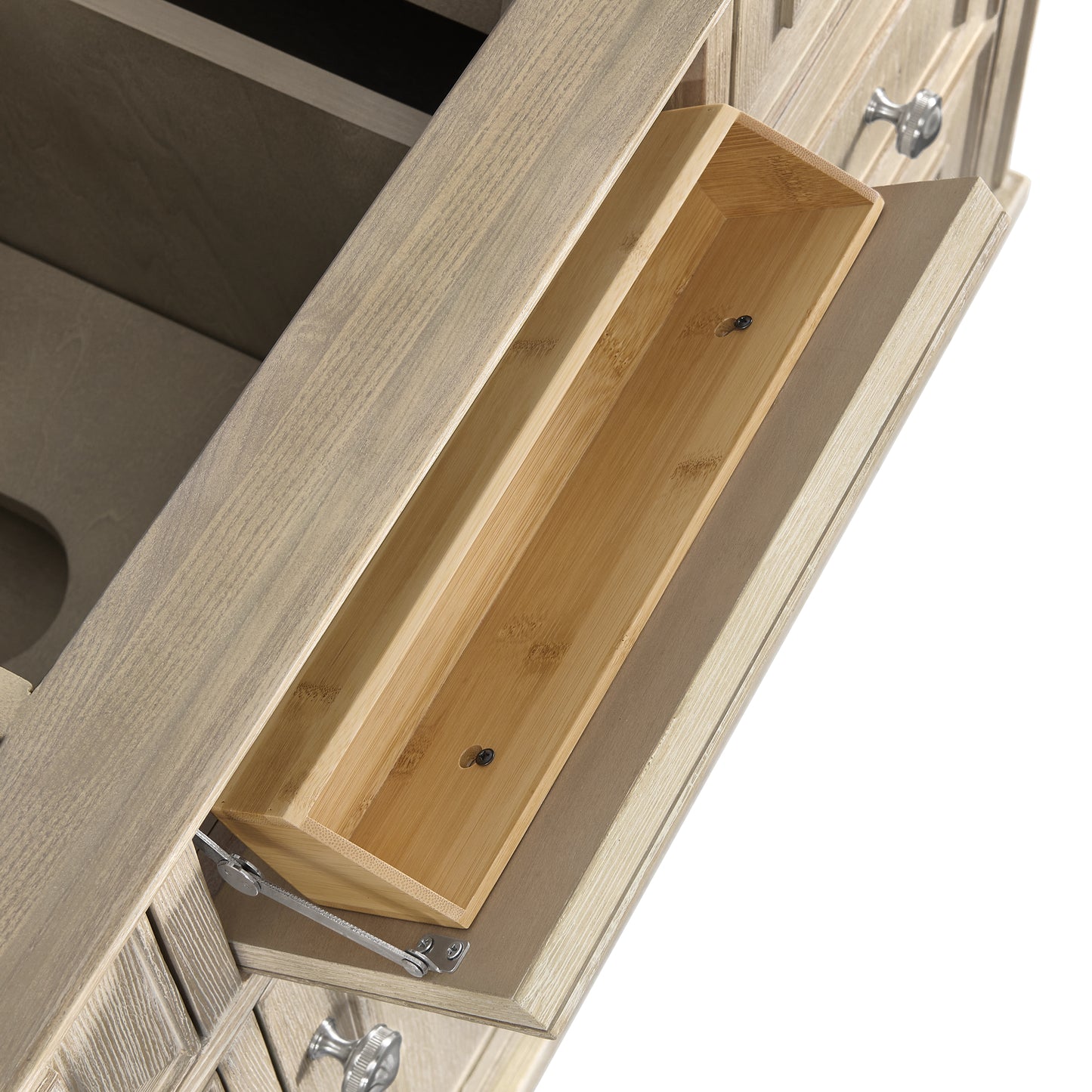 Renovate for Less Atlanta Lorelai 48" Single Vanity, Whitewashed Oak w/ 3 CM Parisien Bleu Silestone Top