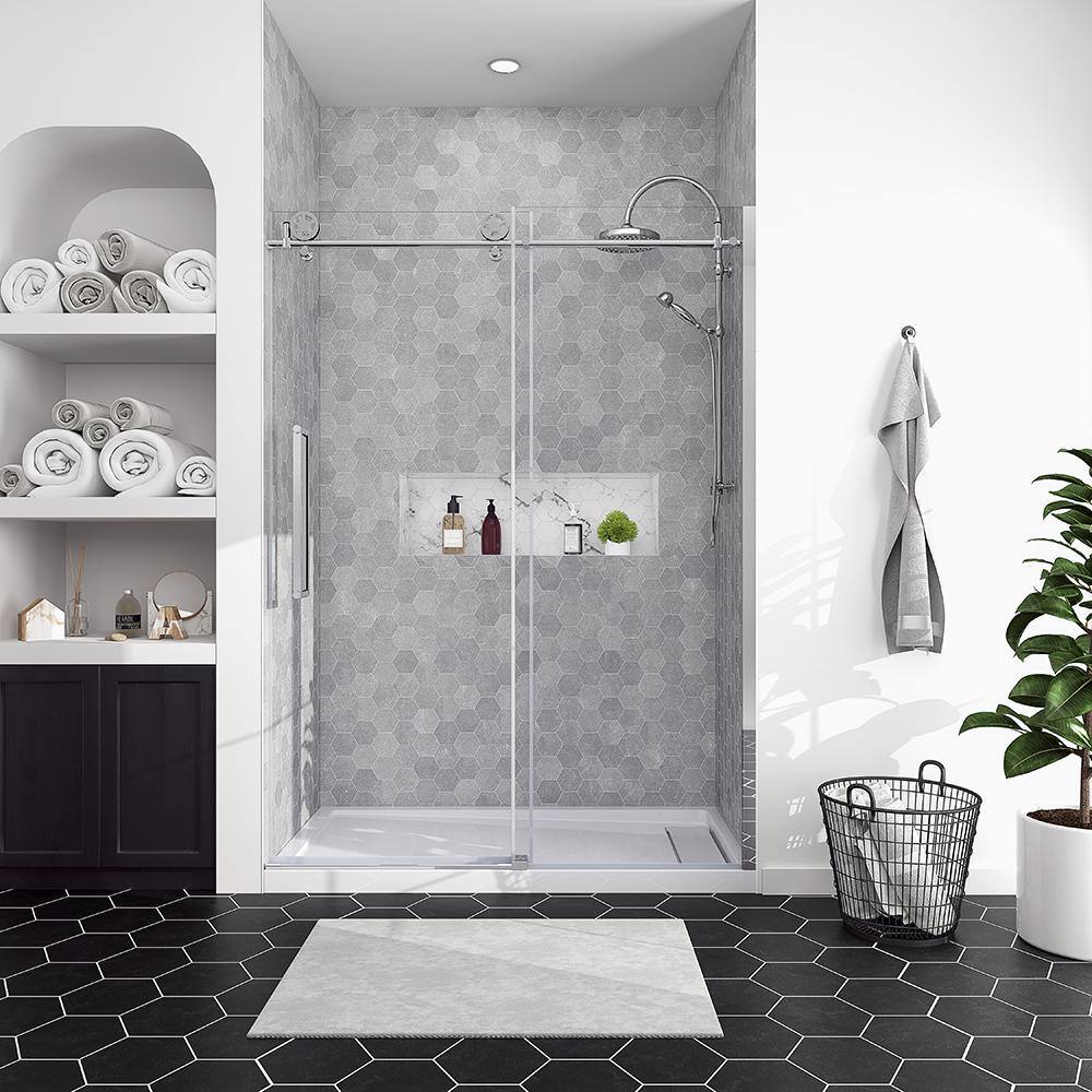 Shower Glass Kits- Lenny Chrome 60 inch Frameless Rolling shower door set Discount Clearance Prices