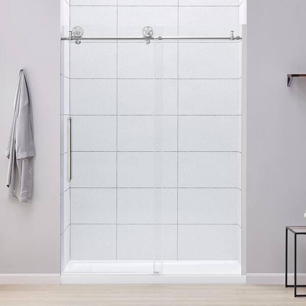 Lenny 60 in. W x 78.74 in. H Frameless Sliding Shower Door in Chrome