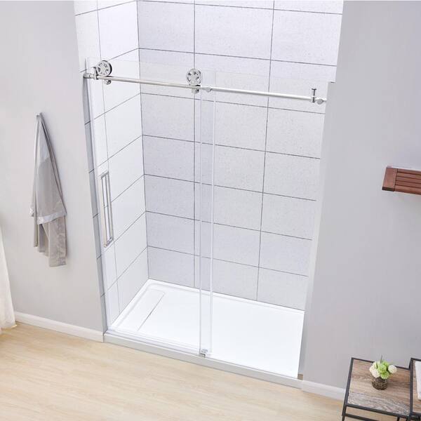 Lenny 60 in. W x 78.74 in. H Frameless Sliding Shower Door in Chrome Glacier Bay