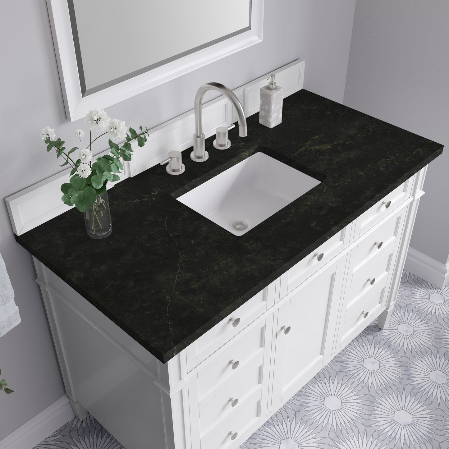 Renovate for Less Atlanta Brittany 48" Single Vanity in Bright White, w/ 3 CM Phantome Eclos Top