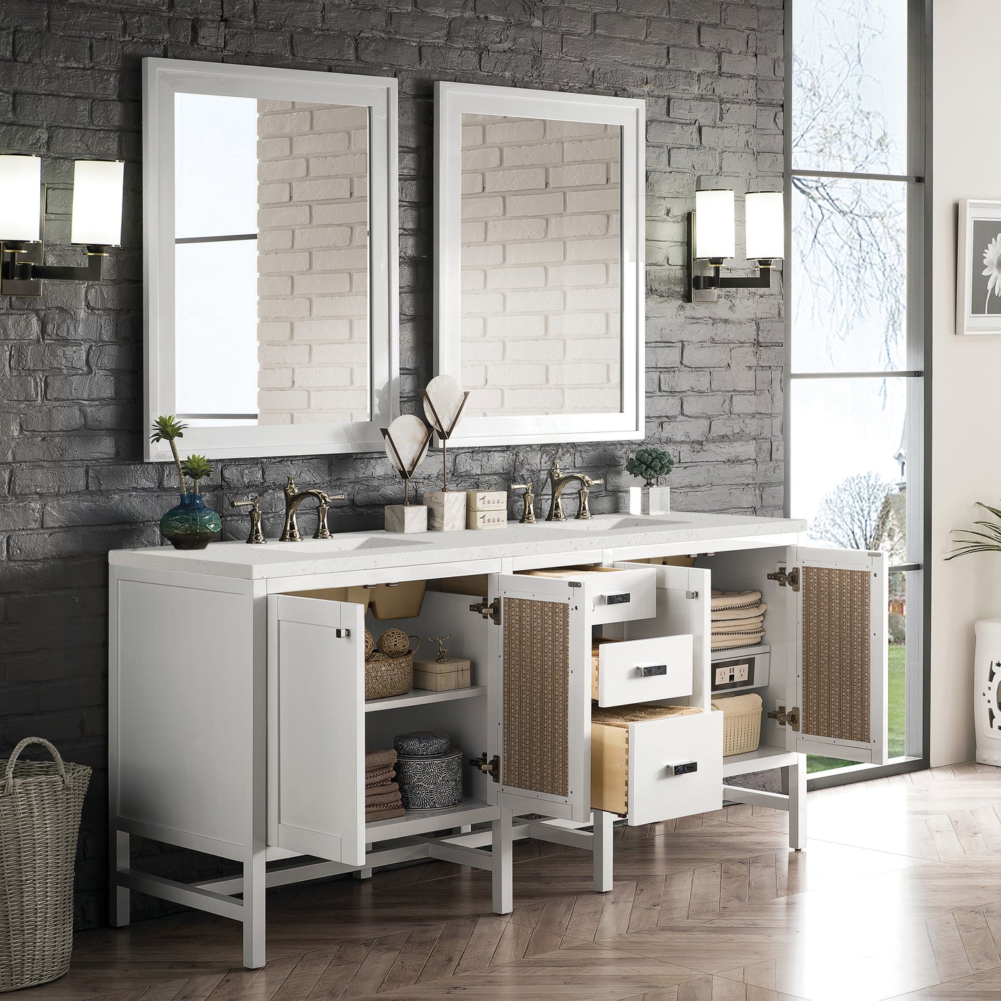 Renovate for Less Atlanta Addison 72" Double Vanity, Glossy White w/ 3 CM Lime Delight Silestone Top