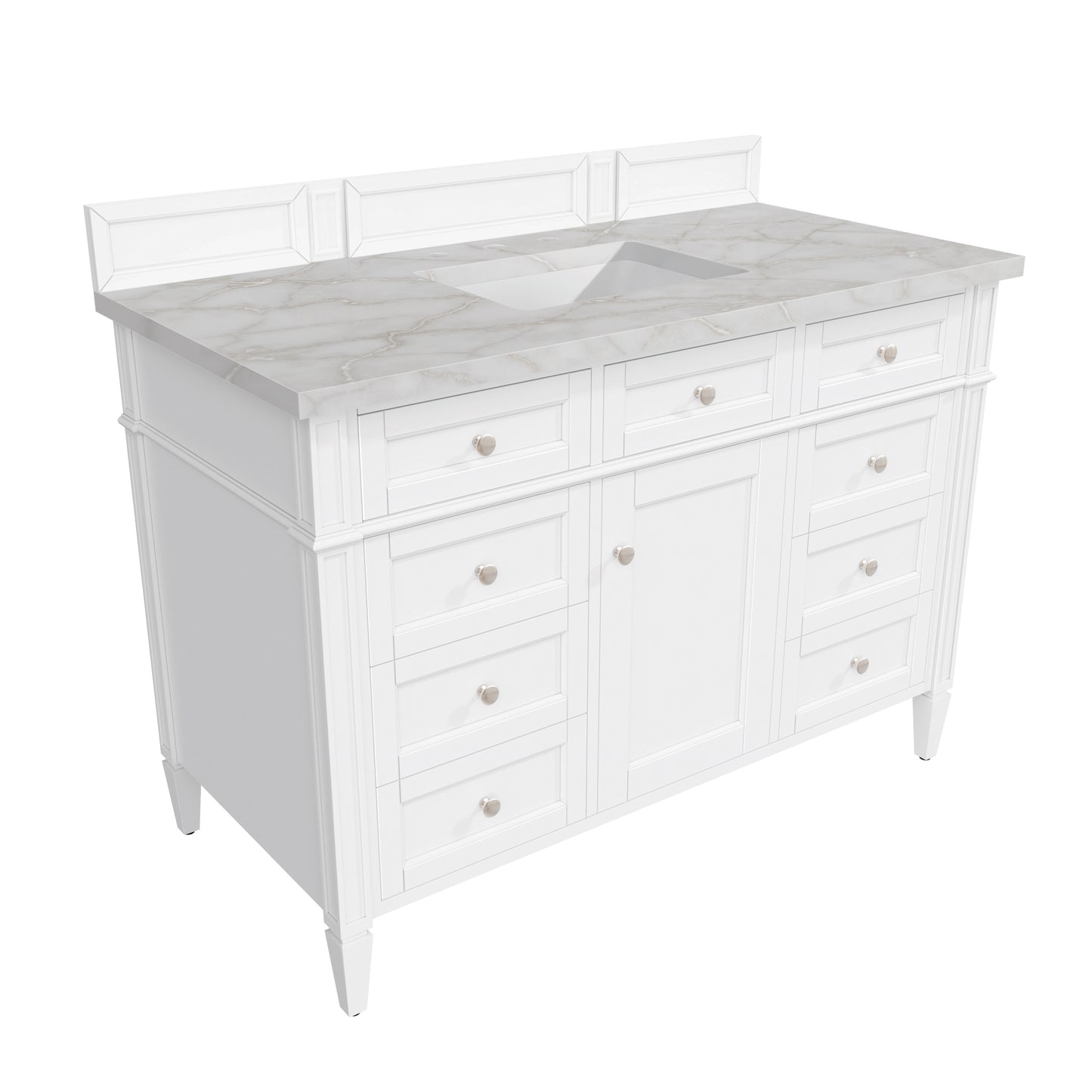 Renovate for Less Atlanta Brittany 48" Single Vanity, Bright White w/ 3 CM Victorian Silver Silestone Top