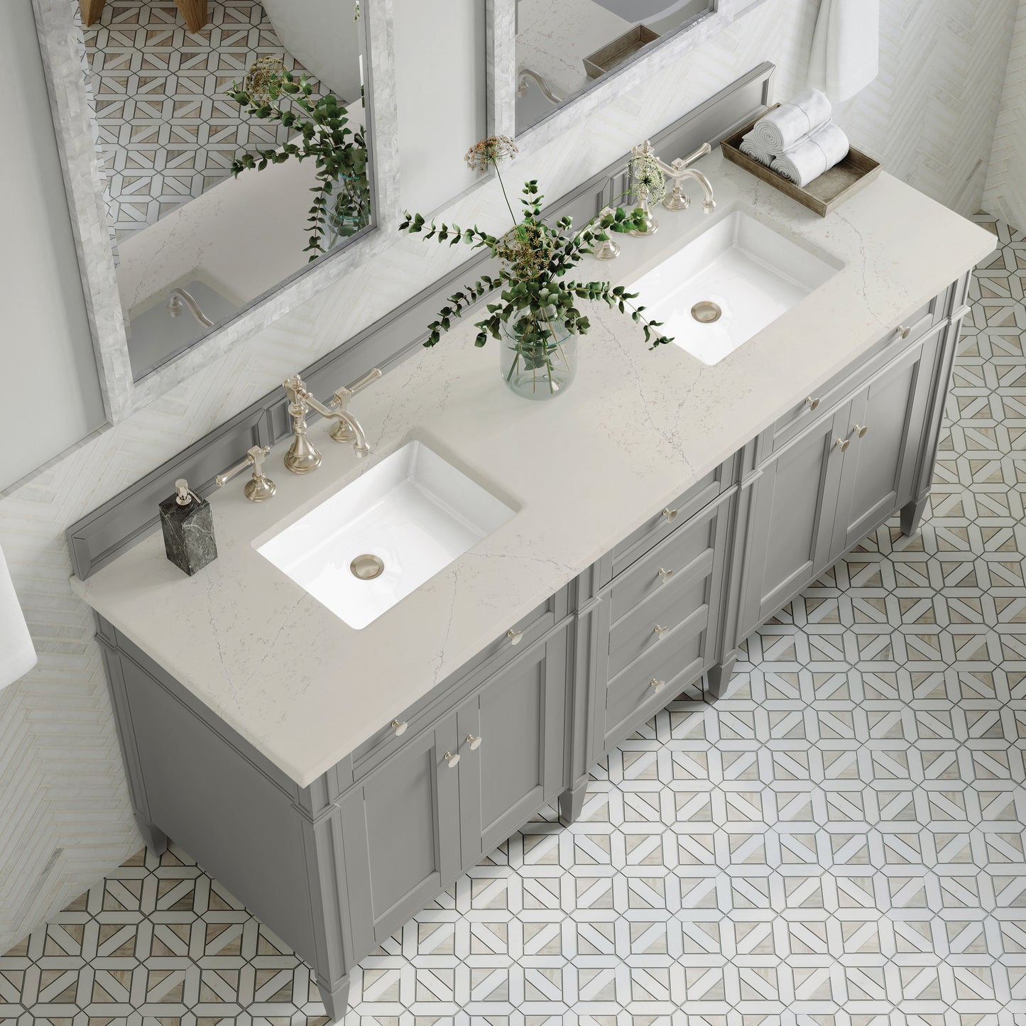 Renovate for Less Atlanta Brittany 72" Double Vanity, Urban Gray, w/ 3 CM Siberian Silestone Top