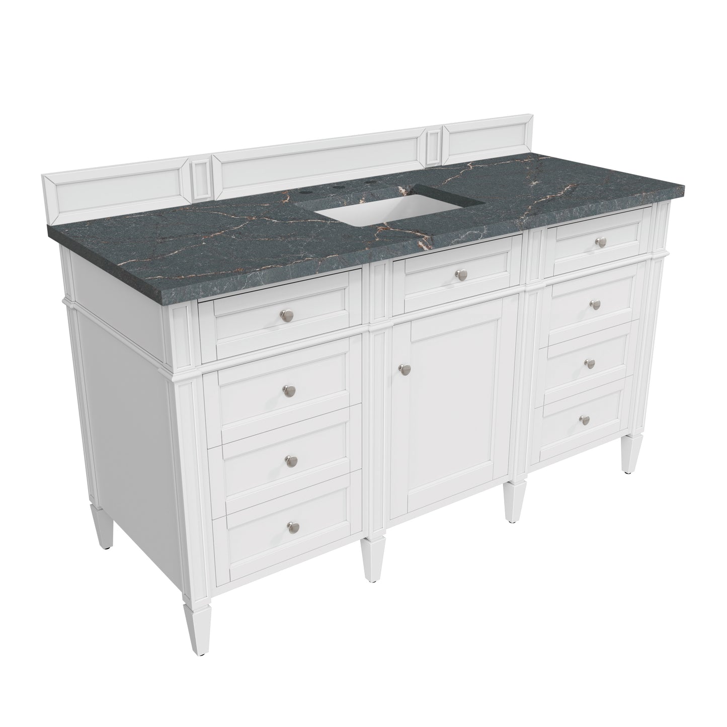Renovate for Less Atlanta Brittany 60" Single Vanity, Bright White w/ 3 CM Parisien Bleu Silestone Top