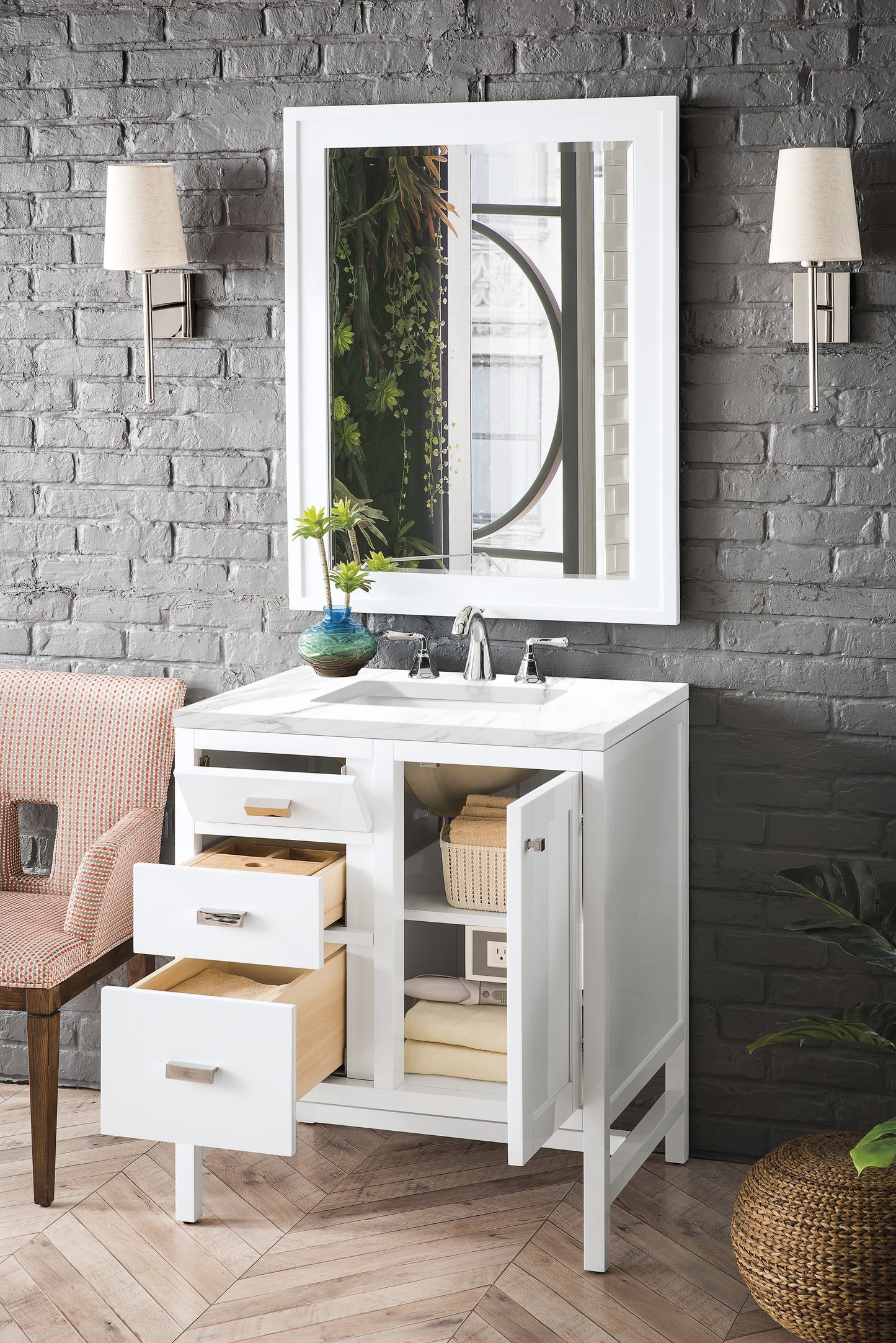 Renovate for Less Atlanta Addison 30" Single Vanity, Glossy White w/ 3 CM Carrara White Top