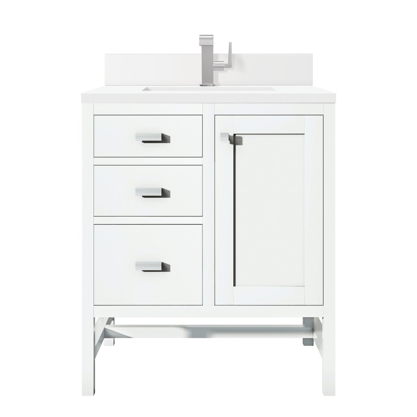 Renovate for Less Atlanta Addison 30" Single Vanity, Glossy White w/ Single Hole 3 CM White Zeus Silestone Top & Backsplash