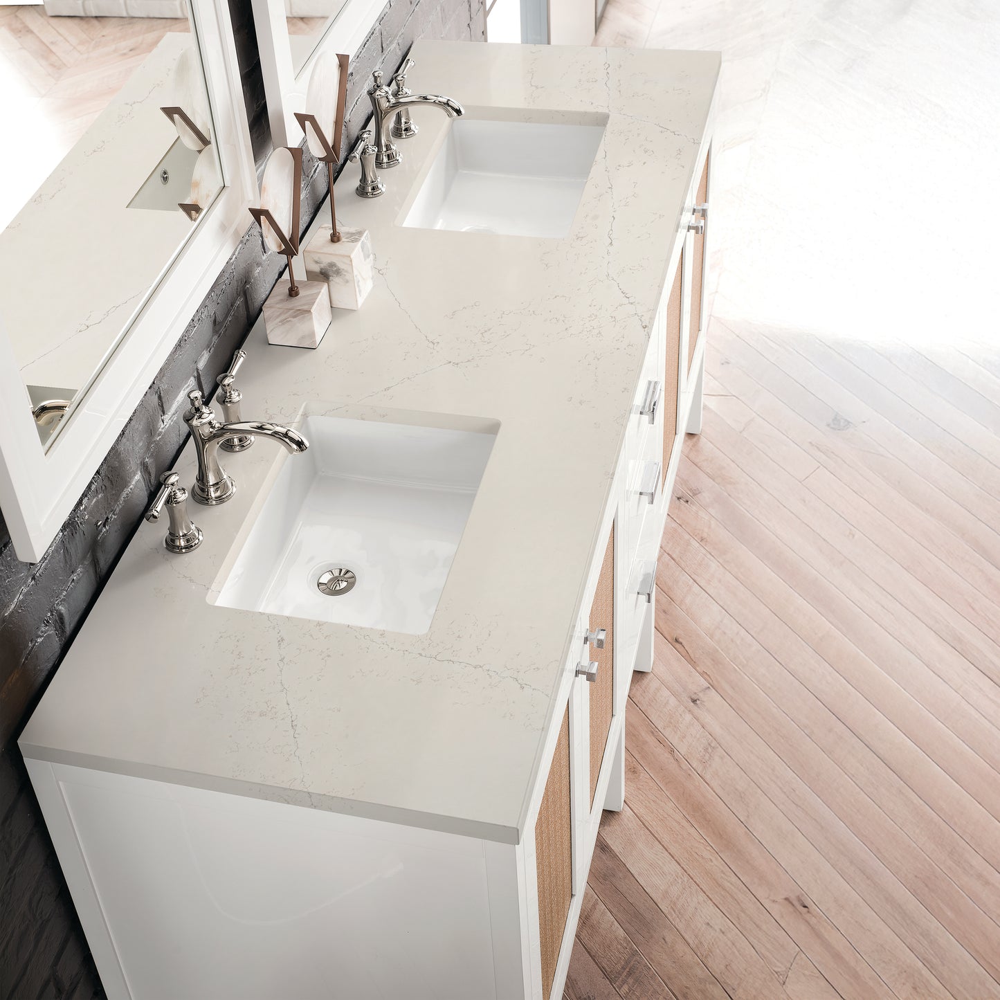 Renovate for Less Atlanta Addison 72" Double Vanity, Glossy White, w/ 3 CM Siberian Silestone Top