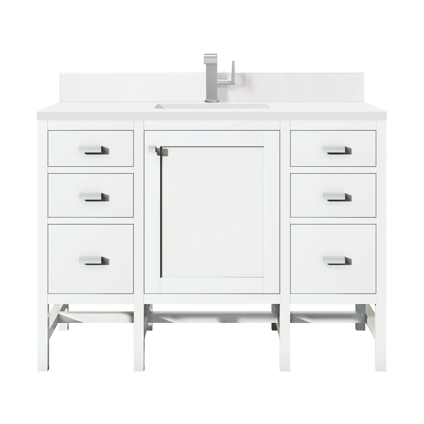 Renovate for Less Atlanta Addison 48" Single Vanity, Glossy White w/ Single Hole 3 CM White Zeus Silestone Top & Backsplash
