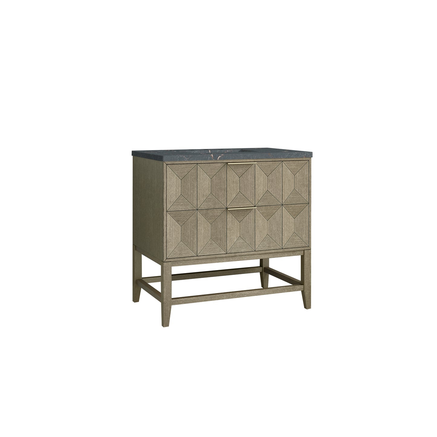 Renovate for Less Atlanta Emmeline 36" Single Vanity, Pebble Oak w/ 3 CM Parisien Bleu Top