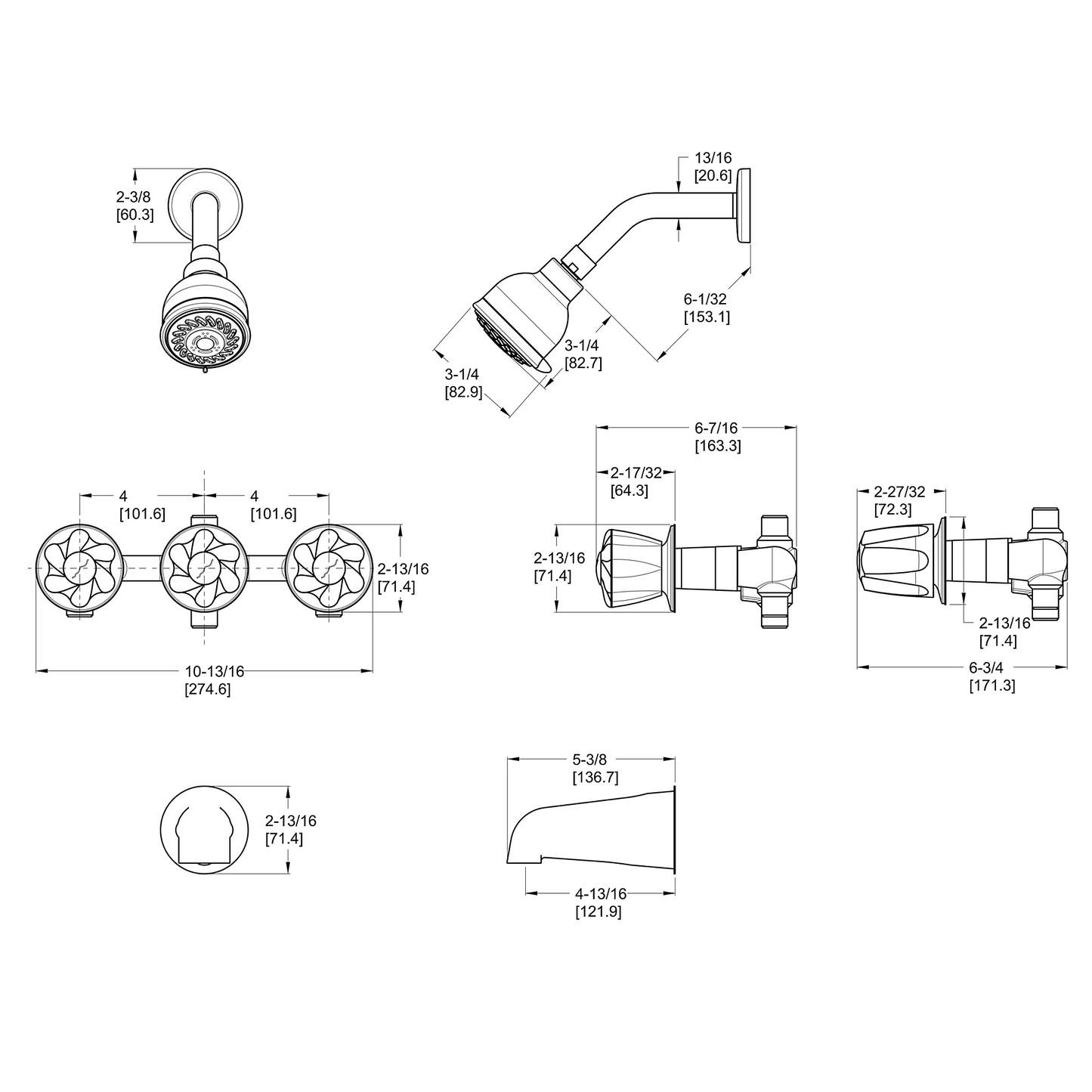Bedford 3-Handle Tub & Shower Trim with Valve