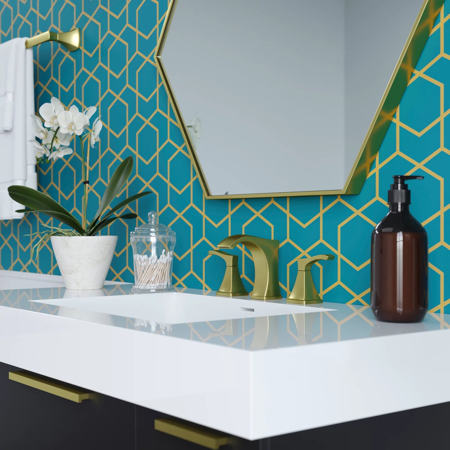 Venturi 8" Widespread Bath Faucet in Brushed Gold