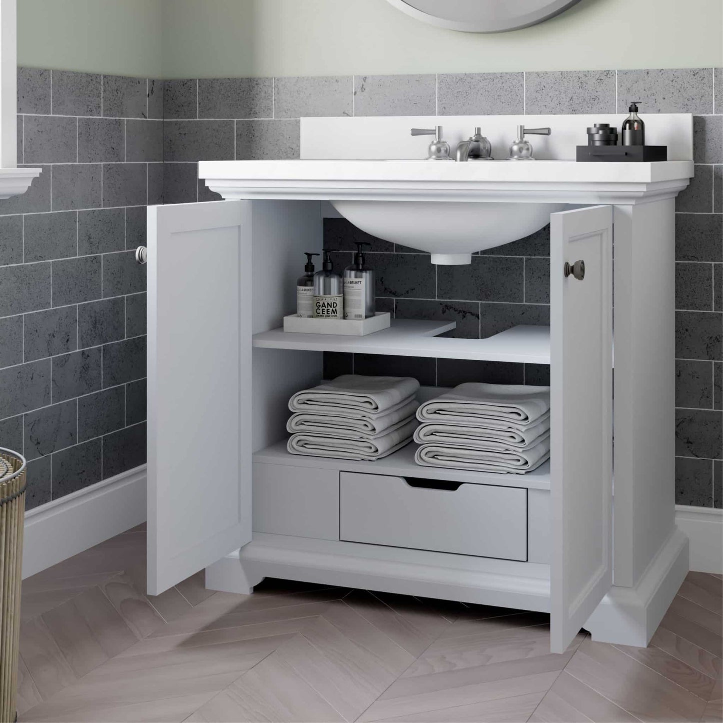 36" Portage Peak Vanity in White with White Quartz Top Thomasville