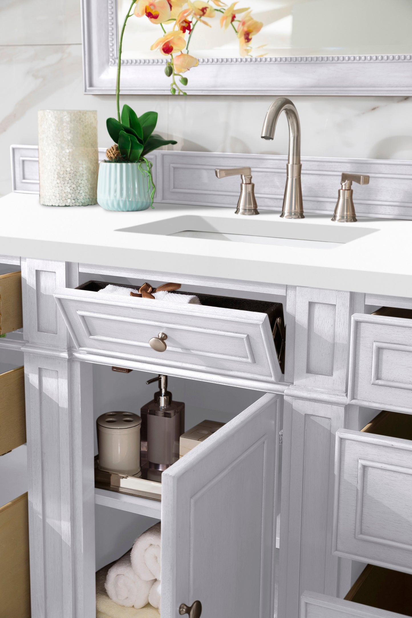 Renovate for Less Atlanta Bristol 60" Single Vanity, Bright White w/ 3 CM White Zeus Silestone Top