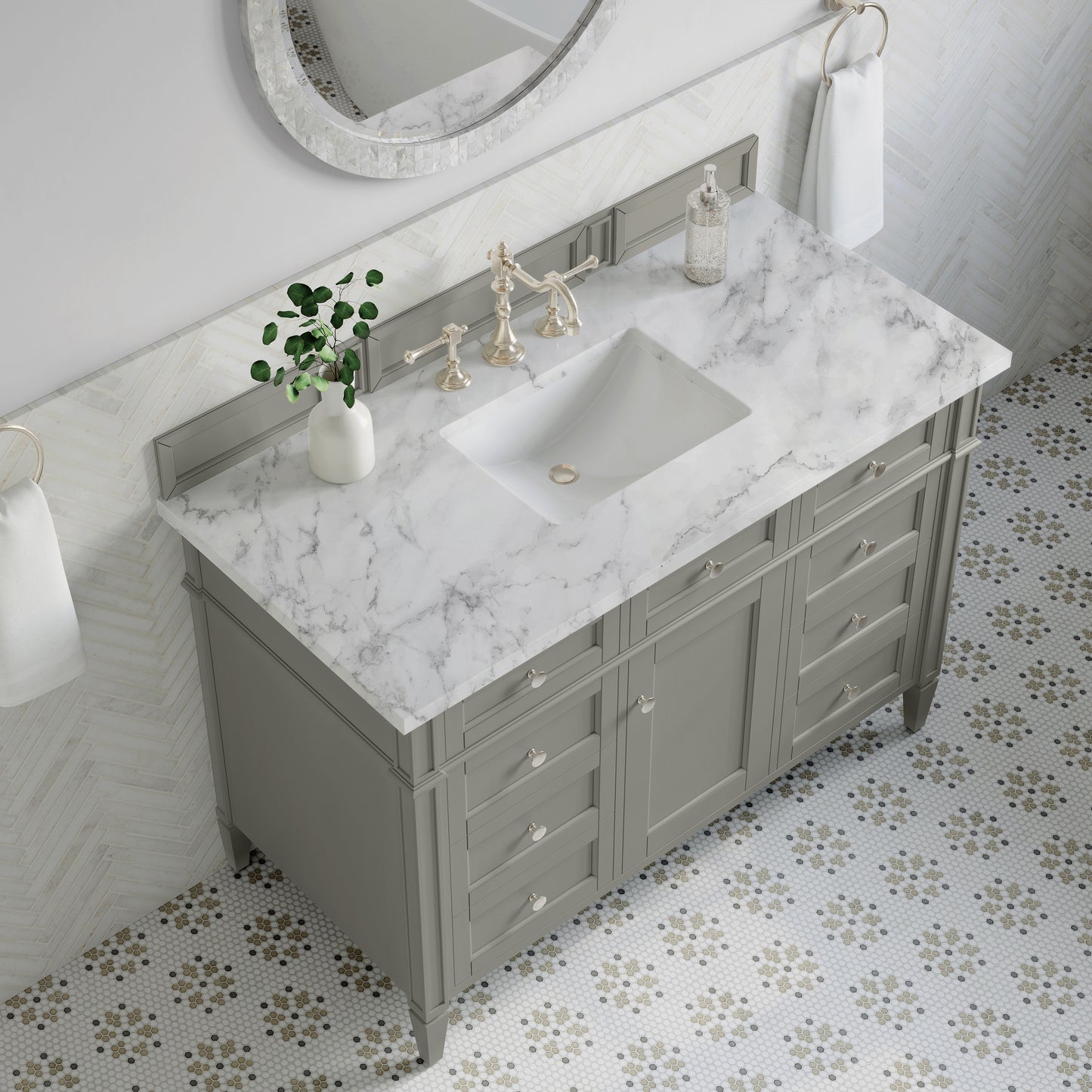 Renovate for Less Atlanta Brittany 48" Single Vanity, Urban Gray w/ 3 CM Carrara Marble Top