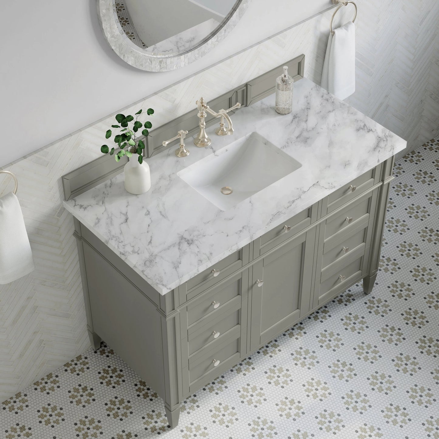 Brittany 48" Single Vanity, Urban Gray w/ 3 CM Carrara Marble Top
